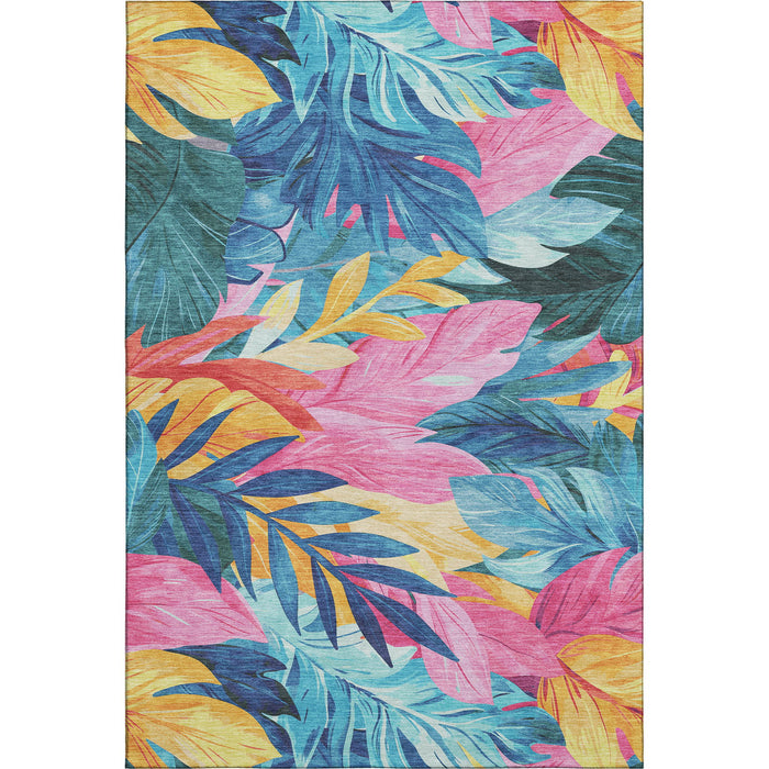 10' X 14' Floral Washable Area Rug With UV Protection (694044) - Sky Blue / Pink / Gold