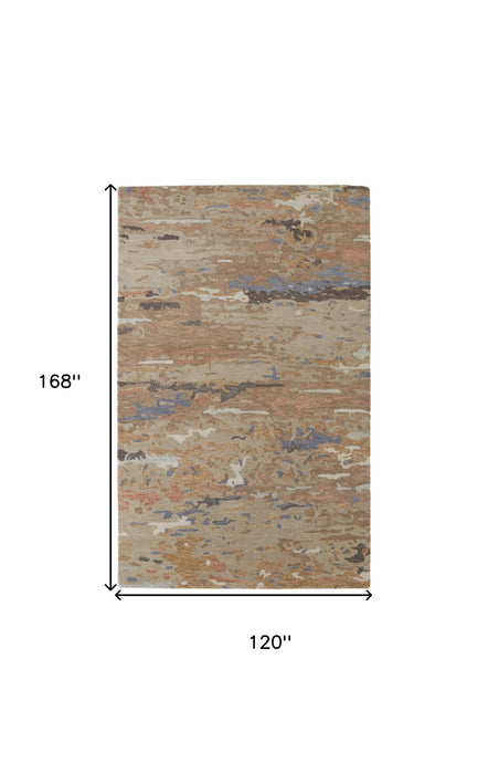 10' x 14' Wool Abstract Tufted Handmade Stain Resistant Area Rug - Tan And Blue