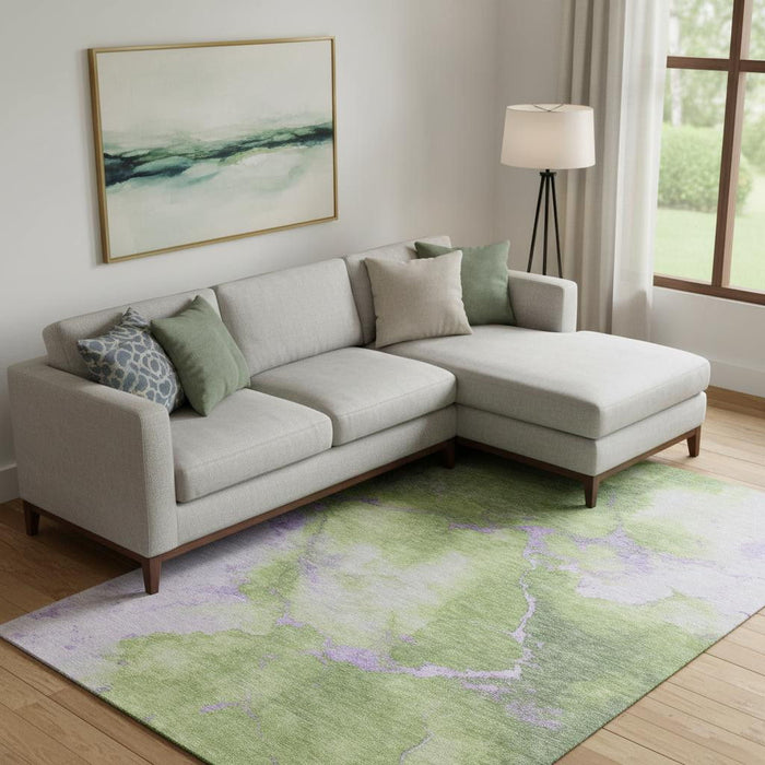10' X 14' Abstract Washable Area Rug With UV Protection (701491) - Artichoke Green / Lavender