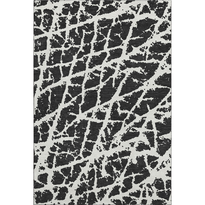 5' X 8' Abstract Washable Area Rug With UV Protection (646520) - Black / Ivory