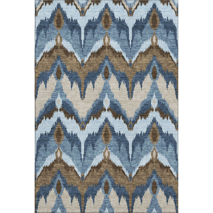 10' X 14' Ikat Washable Area Rug With UV Protection - Blue