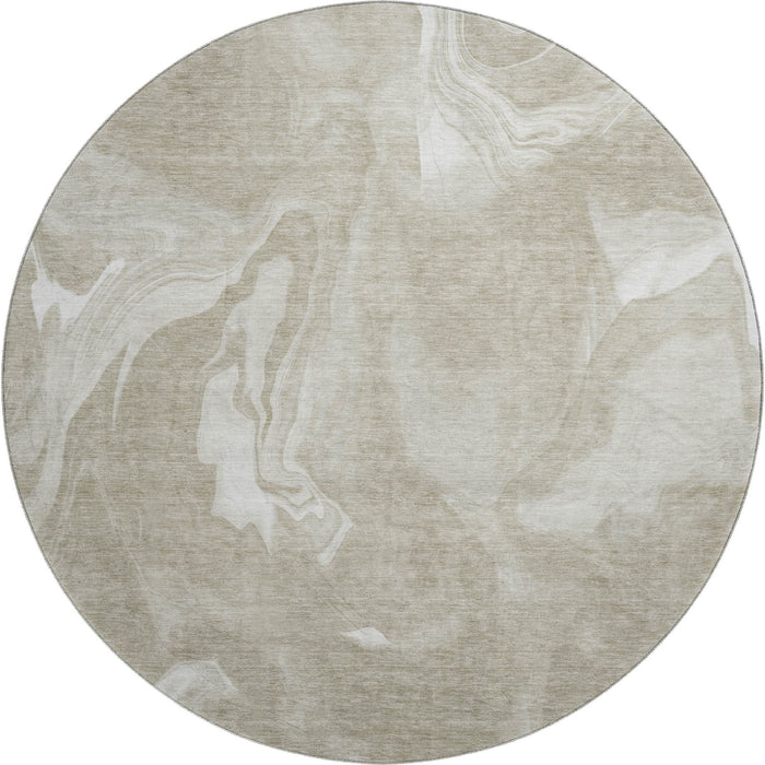 8' Abstract Washable Round Rug With UV Protection - Taupe And Ivory