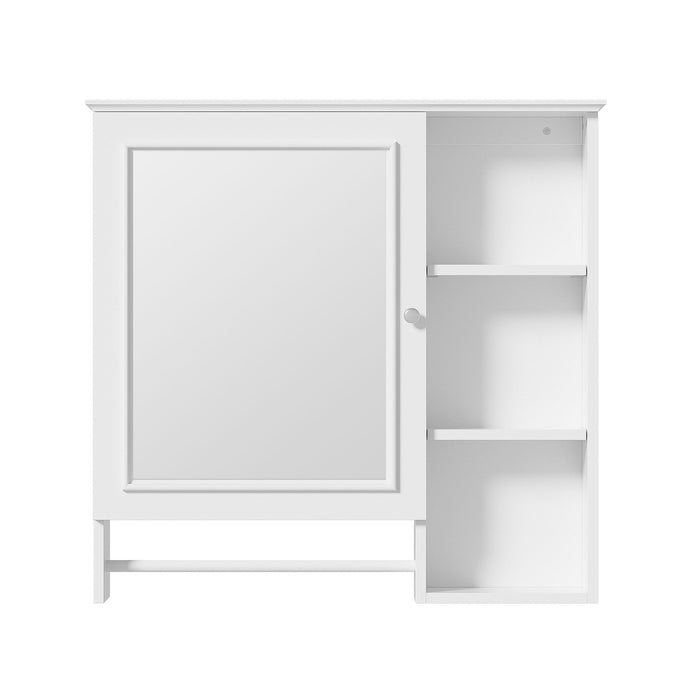 Giga wall-mounted bathroom medicine cabinet with large mirror door, adjustable shelves, and three open storage levels.
