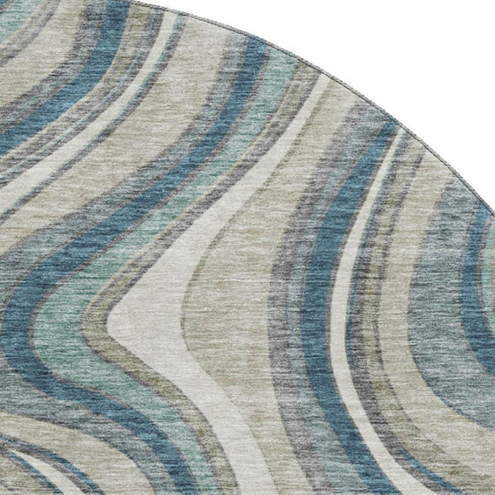 8' Marble Washable Round Rug With UV Protection - Teal