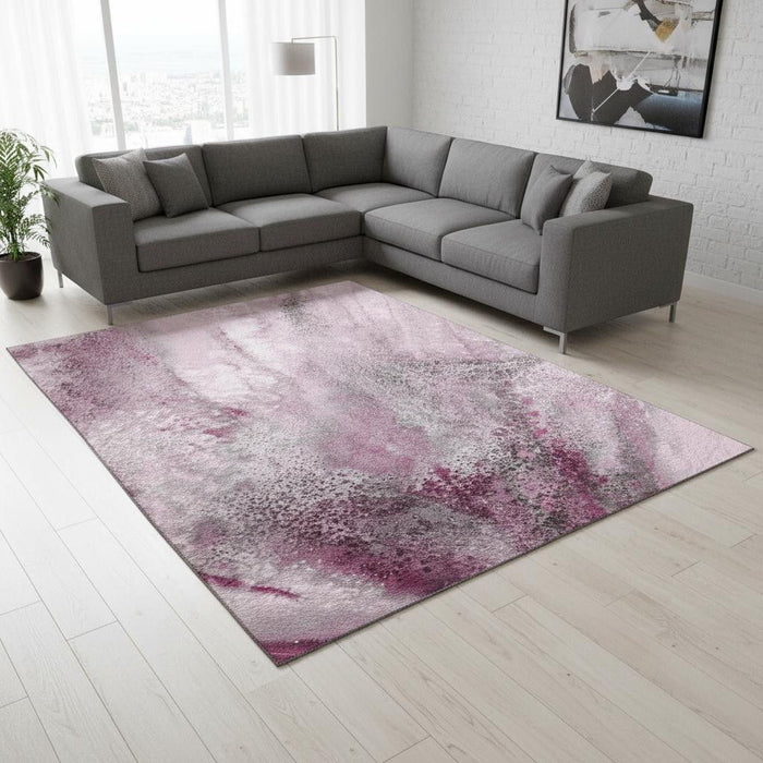 8' X 10' Abstract Washable Area Rug With UV Protection (646796) - Pink / Ivory