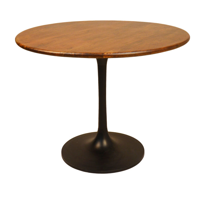 40" Rounded Solid Wood And Iron Pedestal Base Dining Table - Brown