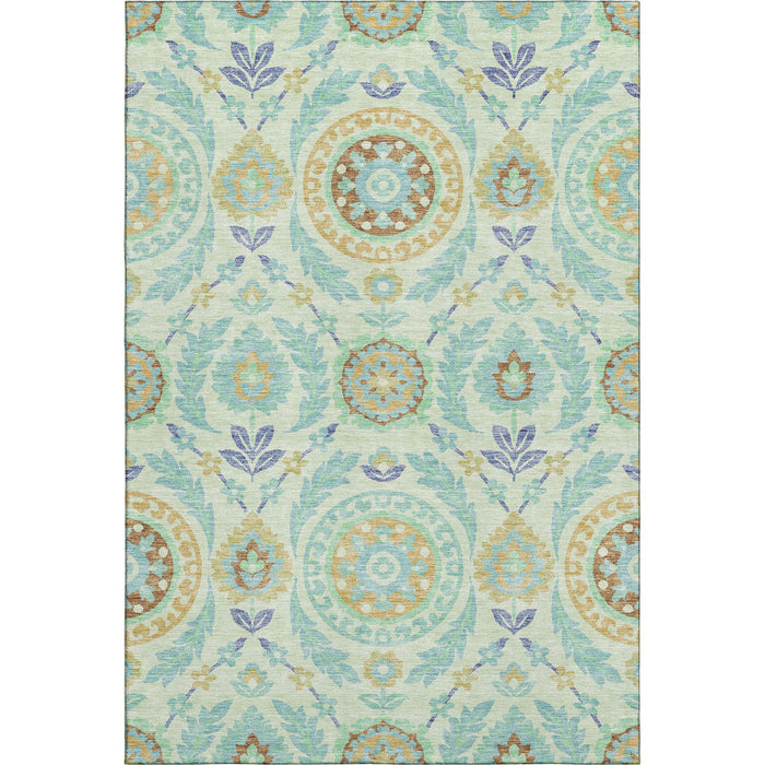 10' X 14' Floral Washable Area Rug With UV Protection - Mint Green
