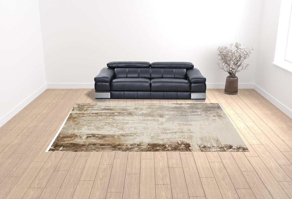 10' x 14' Abstract Area Rug - Tan Ivory And Gray