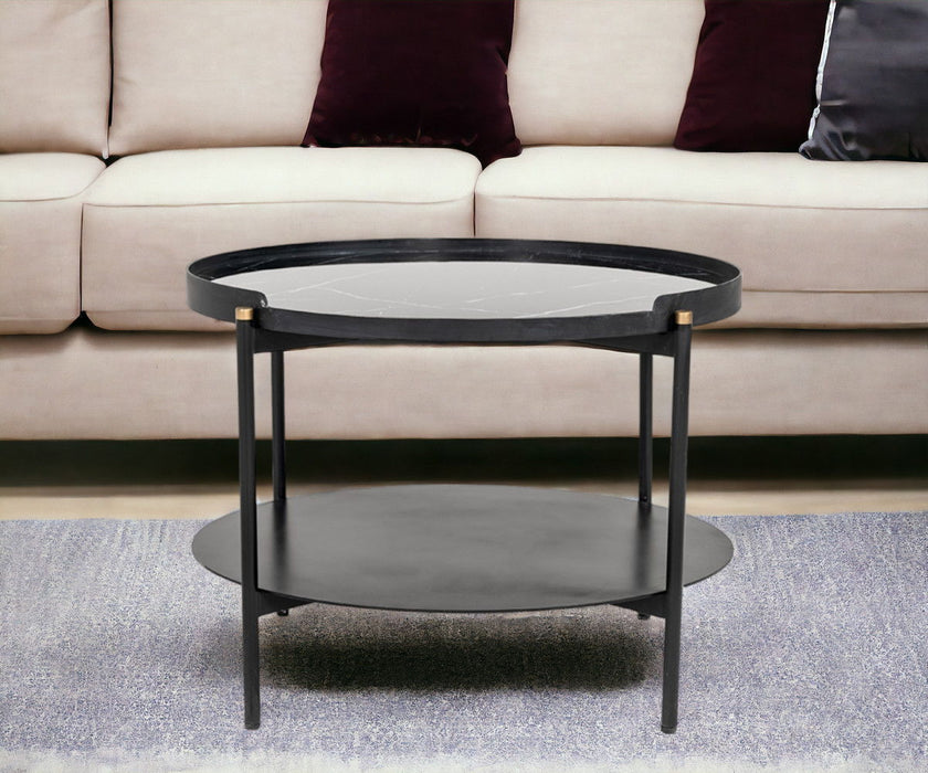Modern Marble Painted Round Metal Coffee Table - Black