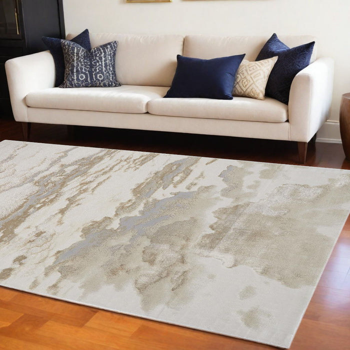 10' x 13' Abstract Stain Resistant Area Rug - Ivory Tan And Gray