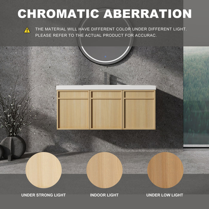 Giga wall-mounted bathroom vanity with resin sink and soft closing doors, modern bathroom storage and countertop.