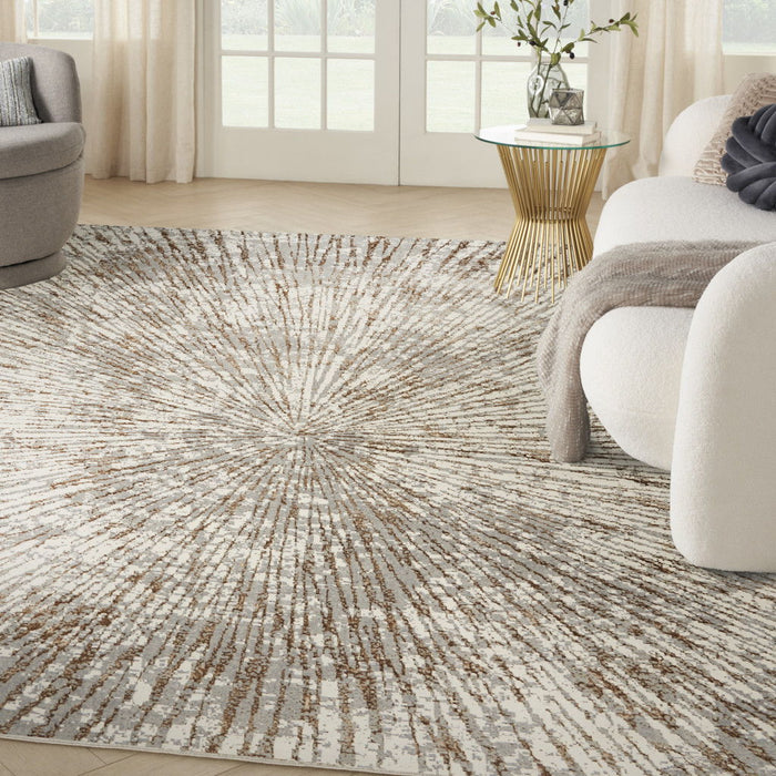 8' X 10' Abstract Polyester Material Area Rug - Gray And Ivory