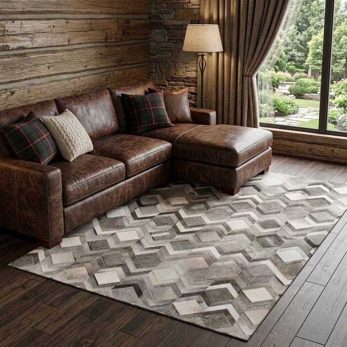 10' X 14' Geometric Washable Area Rug With UV Protection (644688) - Gray / Ivory / Black