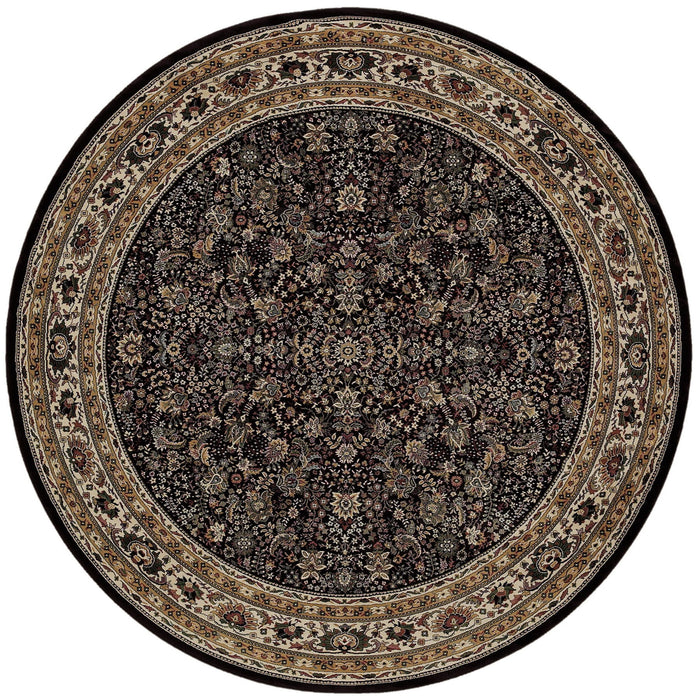 8' Oriental Round Rug - Black / Ivory