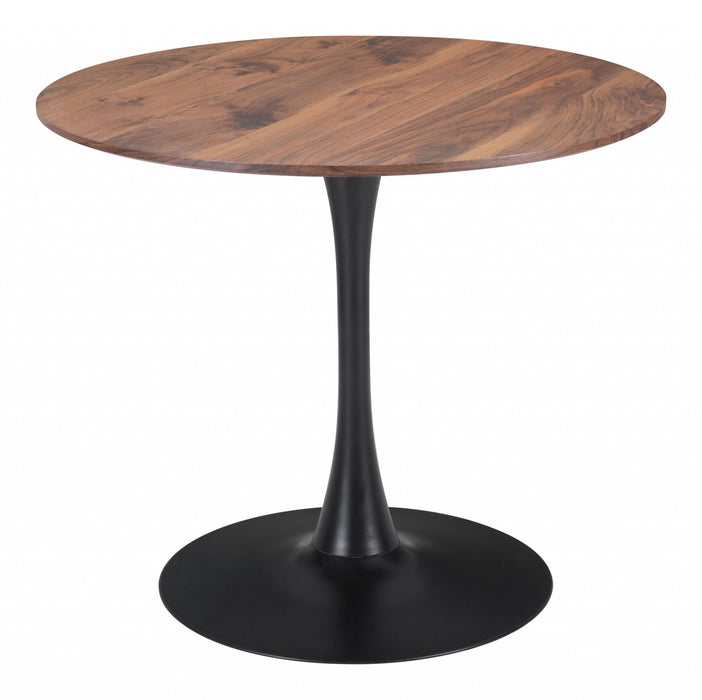 35" Steel Pedestal Base Dining Table - Brown / Black