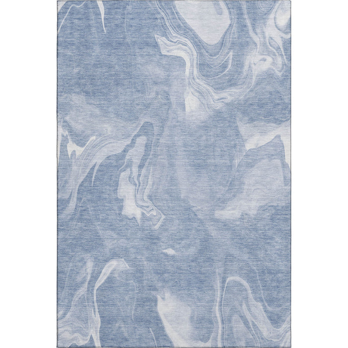 9' X 12' Abstract Washable Area Rug Polyester With UV Protection - Blue And Ivory