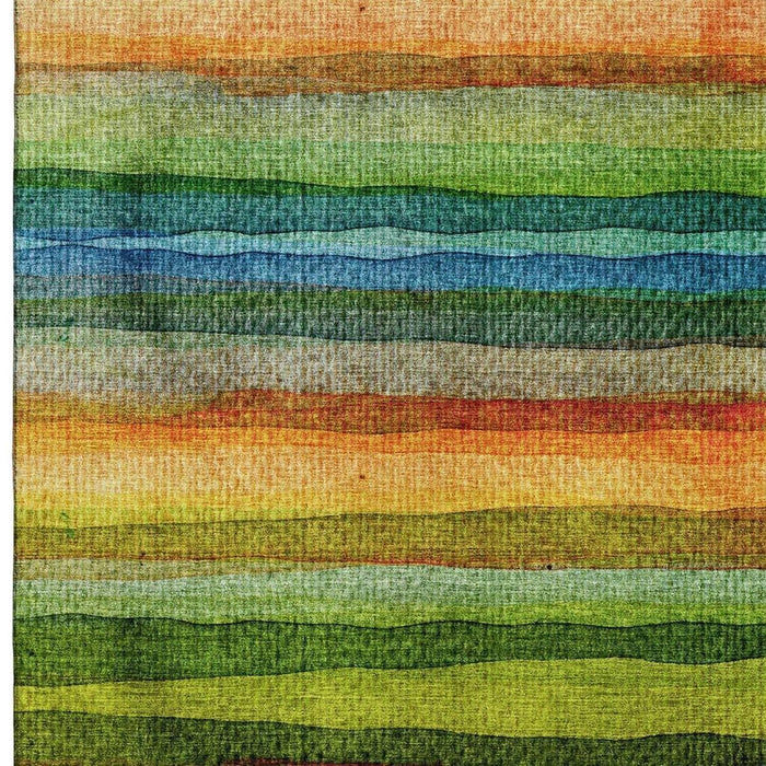 10' X 14' Striped Washable Area Rug With UV Protection (717590) - Green / Teal