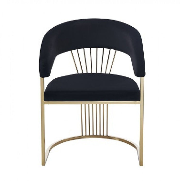 Upholstered Velvet Open Back Dining Arm Chair - Black / Gold