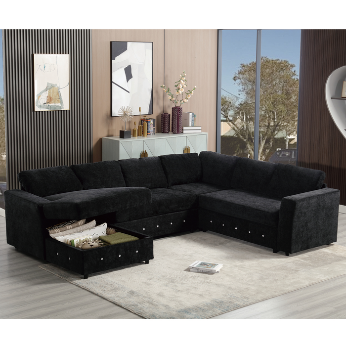 [NEW ARRIVED] [VIDEO PROVIDED]110.75' Sectional Sofa,Oversized modular sofa,Chaise Storage, Modern U Shaped  Couch , Upholstered Sofas,Chenille,Crystal button , Living Room, Apartment, Black