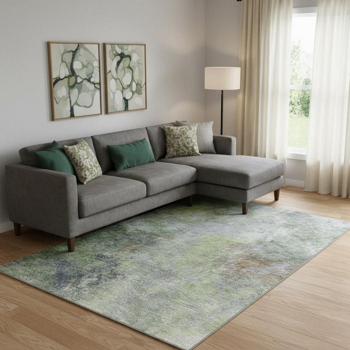 10' X 14' Abstract Washable Area Rug With UV Protection (710568) - Fern Green / Gray