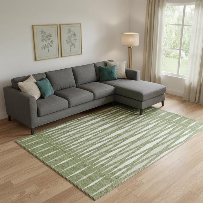 10' X 14' Geometric Washable Area Rug With UV Protection (670057) - Green / Ivory