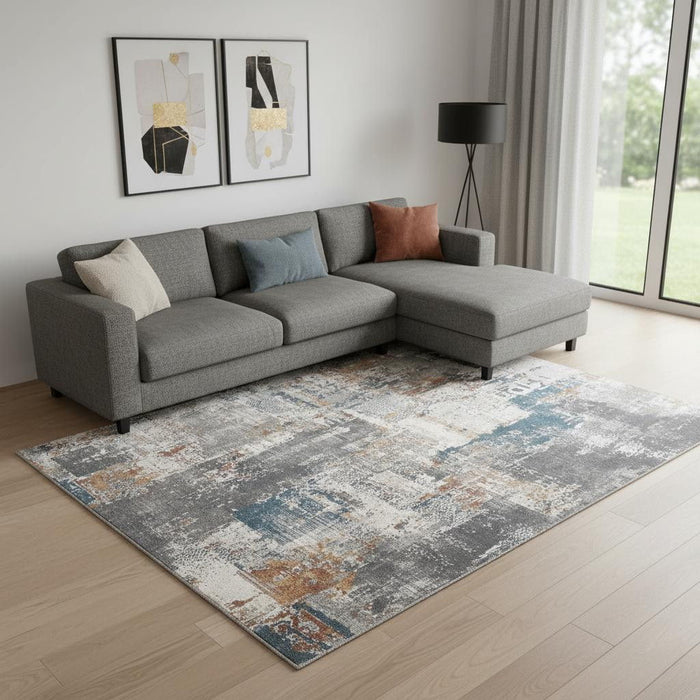 8' X 10' Abstract Area Rug (551123) - Ivory / Blue / Gray