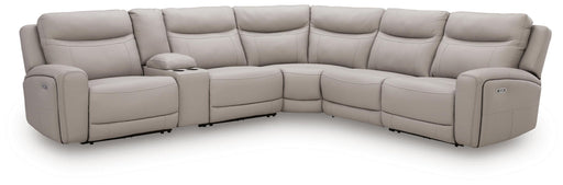 Gray Benchcraft® 6-piece power reclining sectional with storage console, featuring plush cushions and modern design.