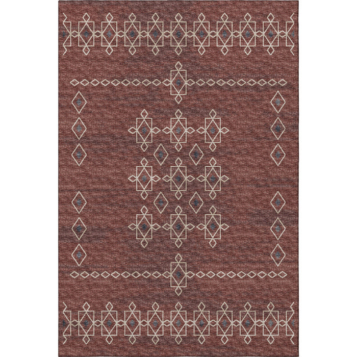 9' X 12' Tribal Washable Area Rug With UV Protection (644813) - Burnt Sienna / Ivory / Black