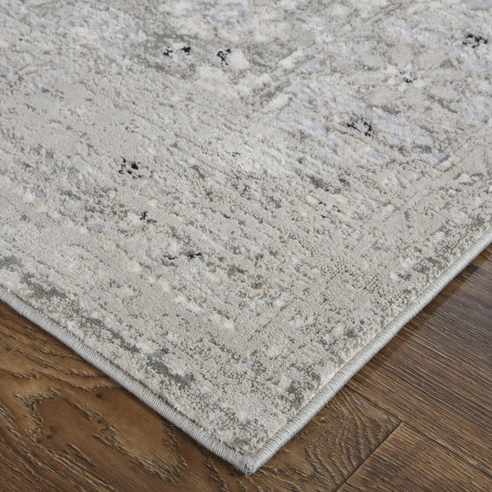 12' x 15' Abstract Power Loom Distressed Area Rug - Gray And Silver