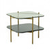 Gold and clear glass and metal square end table with shelf by HomeRoots, featuring a modern design and sleek surface.