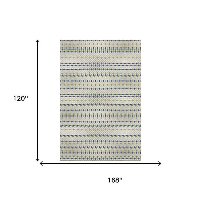 10' X 14' Striped Washable Area Rug With UV Protection (693534) - Linen / Green / Blue