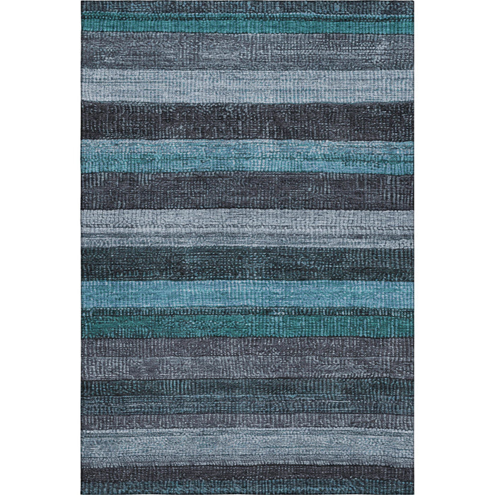 10' X 14' Striped Washable Area Rug With UV Protection (706223) - Teal / Gray