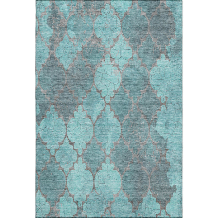10' X 14' Damask Washable Area Rug With UV Protection (701299) - Teal / Taupe