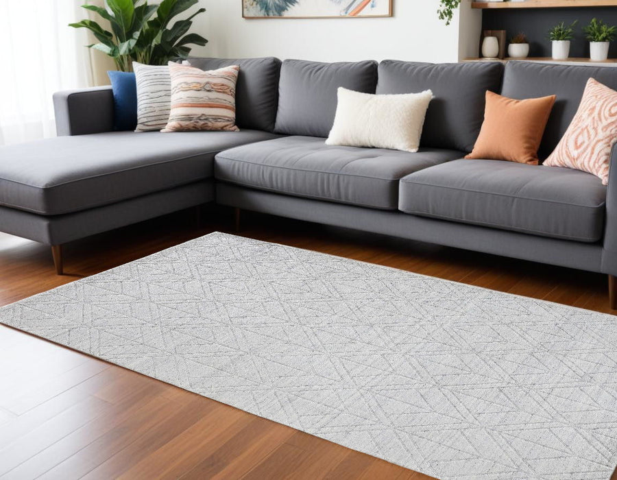 10' x 14' Striped Hand Woven Viscose Area Rug - White And Silver
