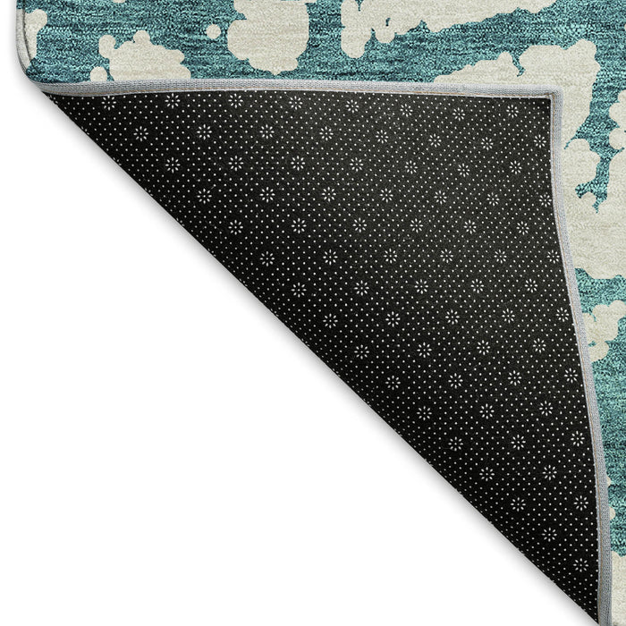 10' X 14' Abstract Washable Area Rug With UV Protection (676884) - Teal / Ivory