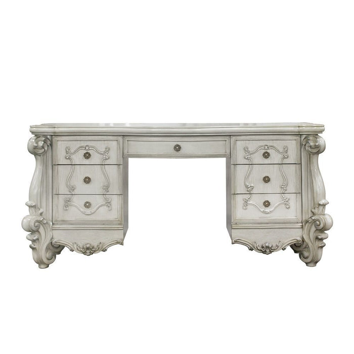67" Wood Vanity Table With Seven Drawers - Antiqued White