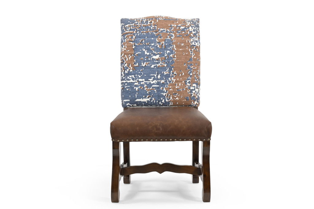 Solid Wood Upholstered Chenille Leather Dining Side Chairs (Set of 2) - Brown