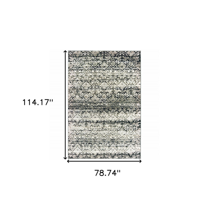 6.6' x 9.5' Geometric Power Loom Stain Resistant Area Rug - Grey And Ivory