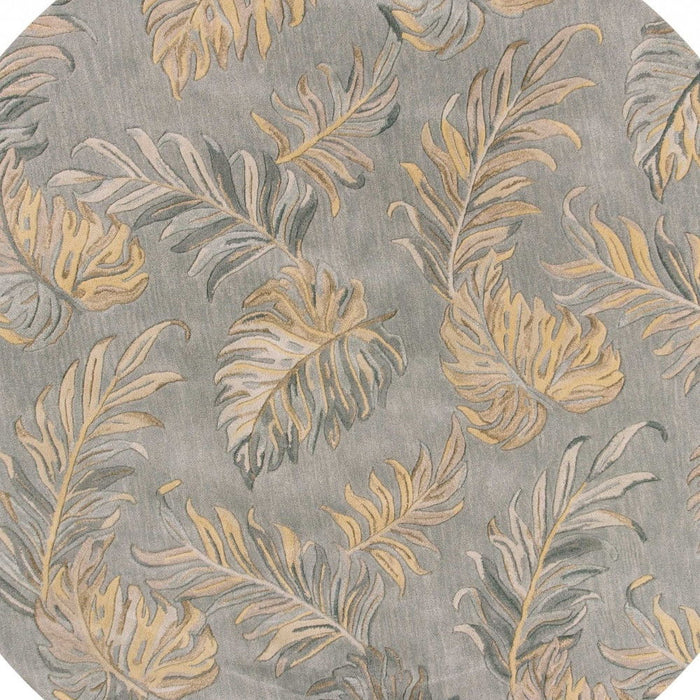 8' Hand Tufted Tropical Palms Round Indoor Area Rug - Gray