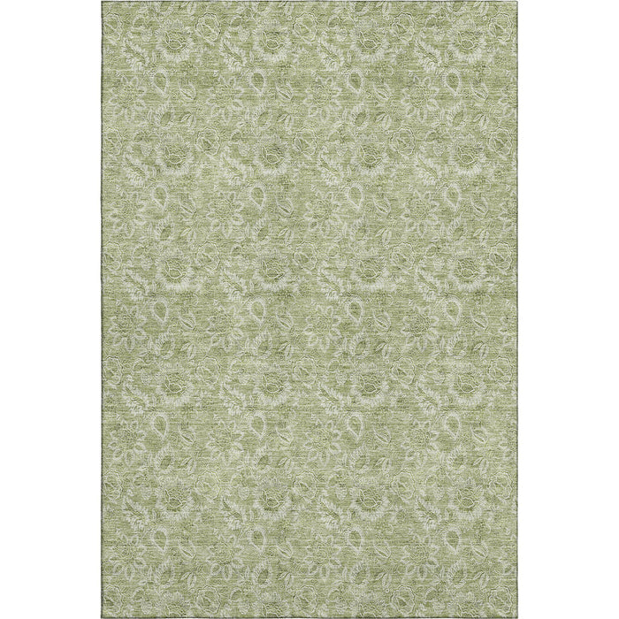 3' X 5' Floral Washable Area Rug With UV Protection (655103) - Artichoke Green / Silver