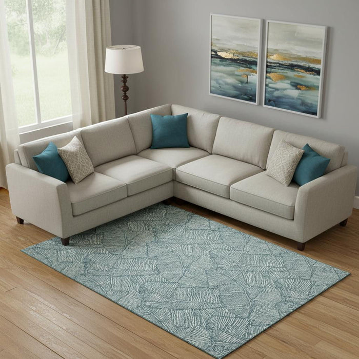 10' X 14' Floral Washable Area Rug With UV Protection (672653) - Teal / Ivory