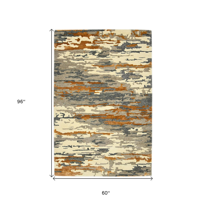 5' X 8' Wool Abstract Hand Tufted Area Rug - Orange