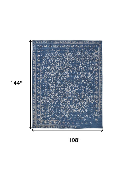 9' x 12' Wool Floral Tufted Handmade Distressed Area Rug - Blue And Silver