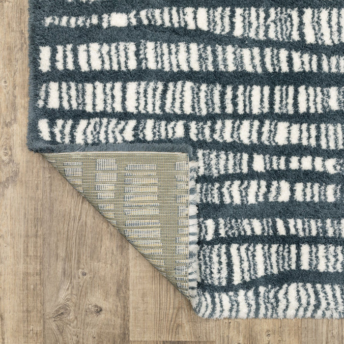 10' X 13' Striped Distressed Area Rug - Teal And Ivory