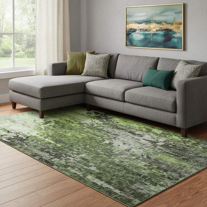 10' X 14' Abstract Washable Area Rug With UV Protection (650254) - Green / Gray