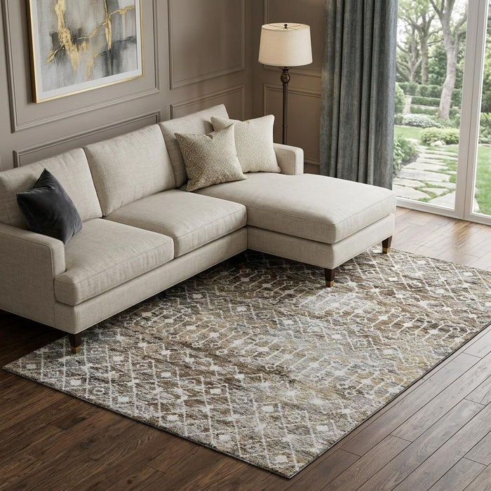 10' X 14' Geometric Washable Area Rug With UV Protection (695636) - Brown / Ivory / Gray