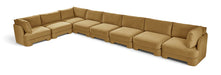 Meridian Furniture Hammond velvet performance fabric 8-piece L-shaped sectional sofa with plush cushions and modern design.