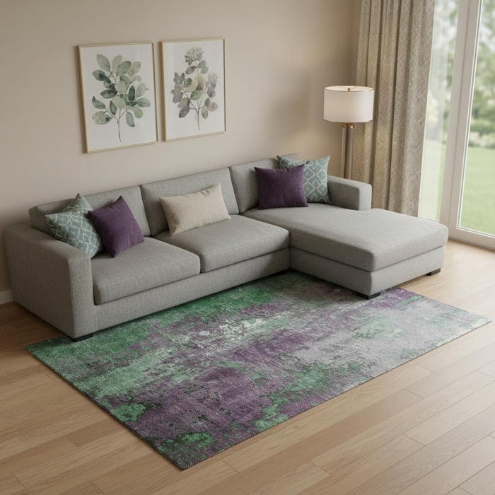 10' X 14' Abstract Washable Area Rug With UV Protection (706349) - Emerald / Purple
