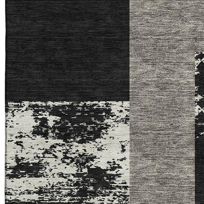 10' X 14' Geometric Washable Area Rug With UV Protection (674916) - Black / Ivory / Beige