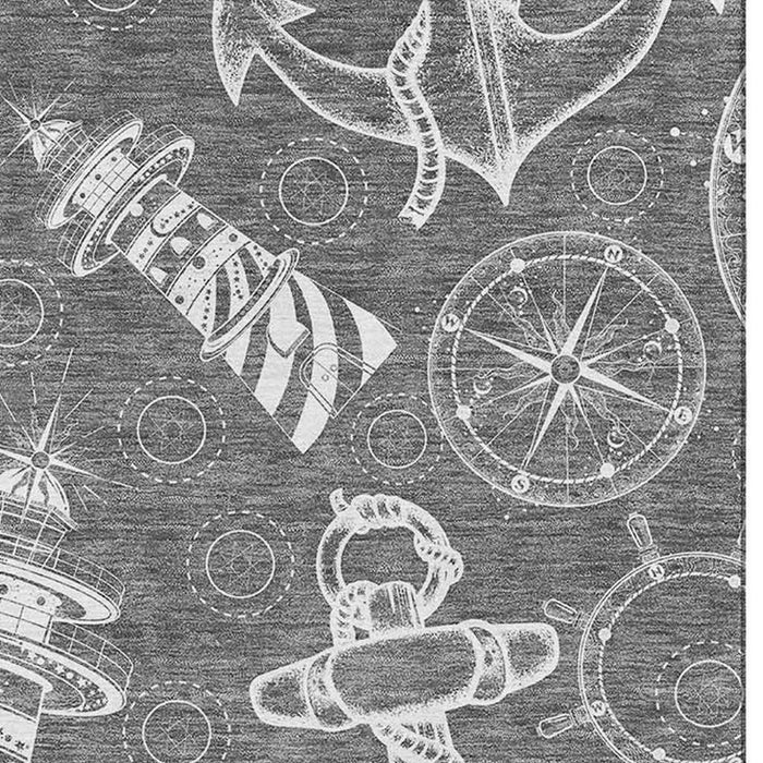 9' X 12' Nautical Washable Area Rug With UV Protection - Gray And Ivory